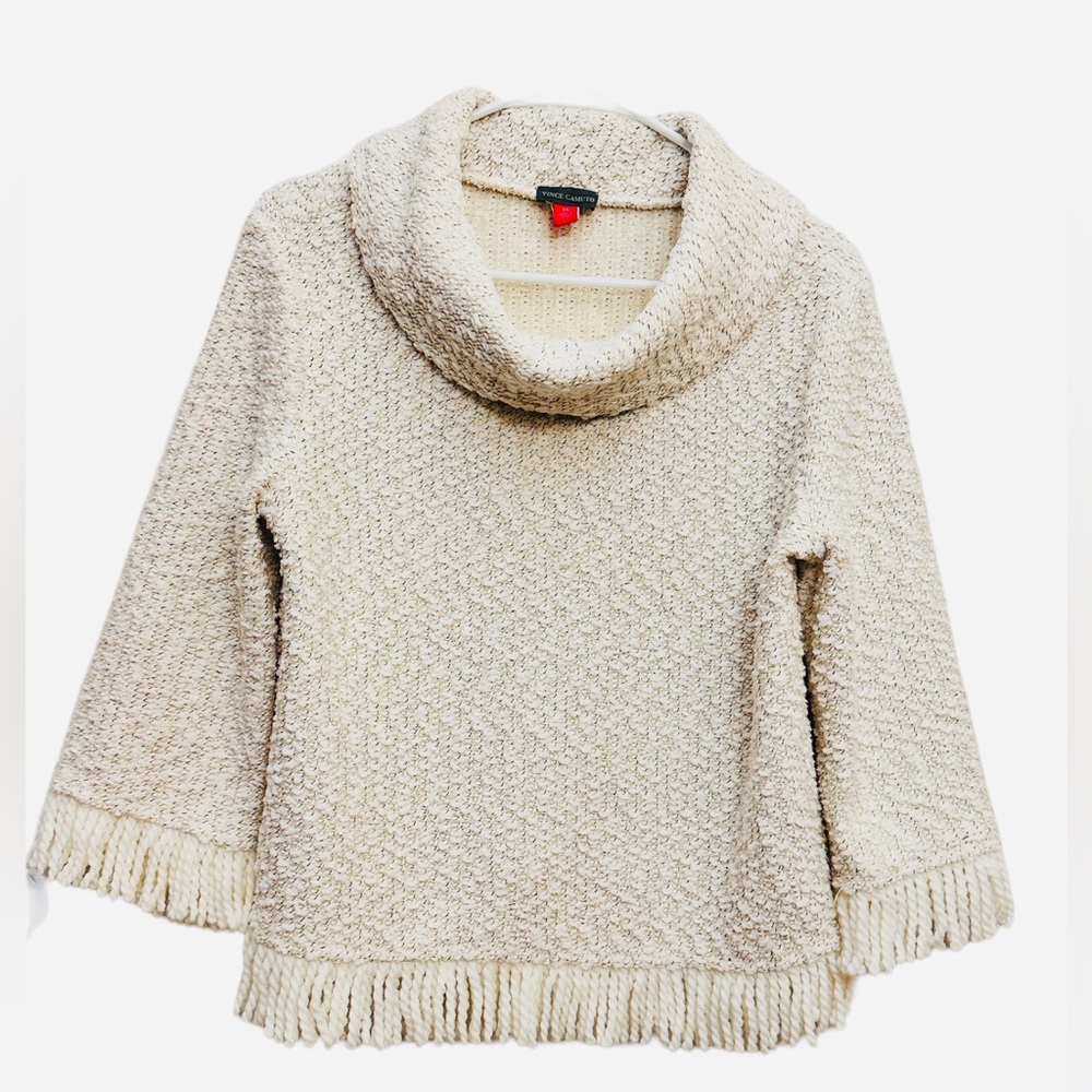 Vince Camuto Fringe Hem Cowl Neck Sweater  Size XS